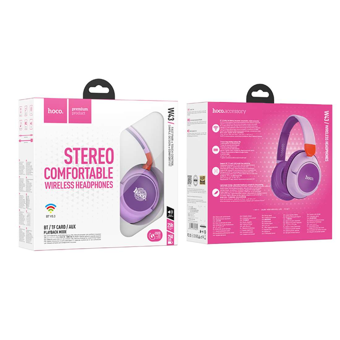 Audífonos Bluetooth Hifi Micro Sd Aux Hoco W43 Morado – imagen 4