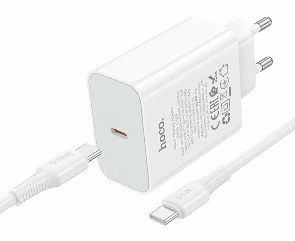 Cargador Carga Rapida Hoco C162a Usb C 40w + Cable Tipo C Blanco – imagen 3