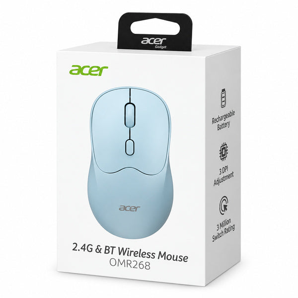 Mouse Inalámbrico Acer OMR268 Recargable Bluetooth + 2.4GHz Silencioso 1600 DPI