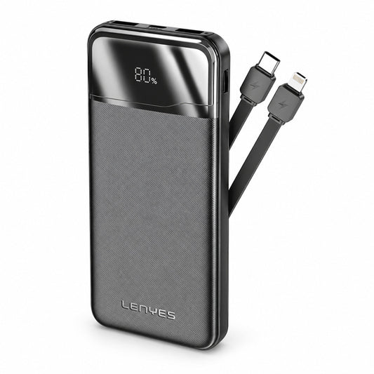 Powerbank Lenyes PX180D 10.000mAh 22.5W Carga Rápida Led Cables Negro