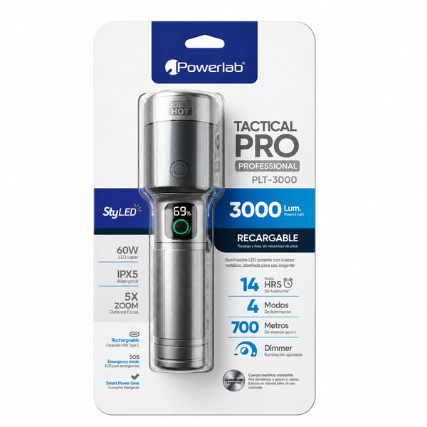 Linterna Táctica Powerlab Pro 3000 Lúmenes 5x Laser Led Sos