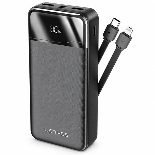 Powerbank Lenyes PX180D 20.000mAh 22.5W Carga Rápida Led Cables Negro