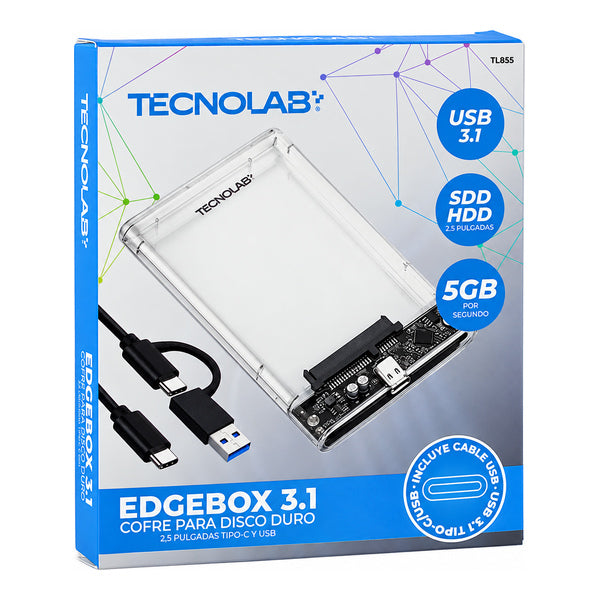 Cofre Disco Duro 2.5 Pulgadas USB-C 5Gbps Transparente