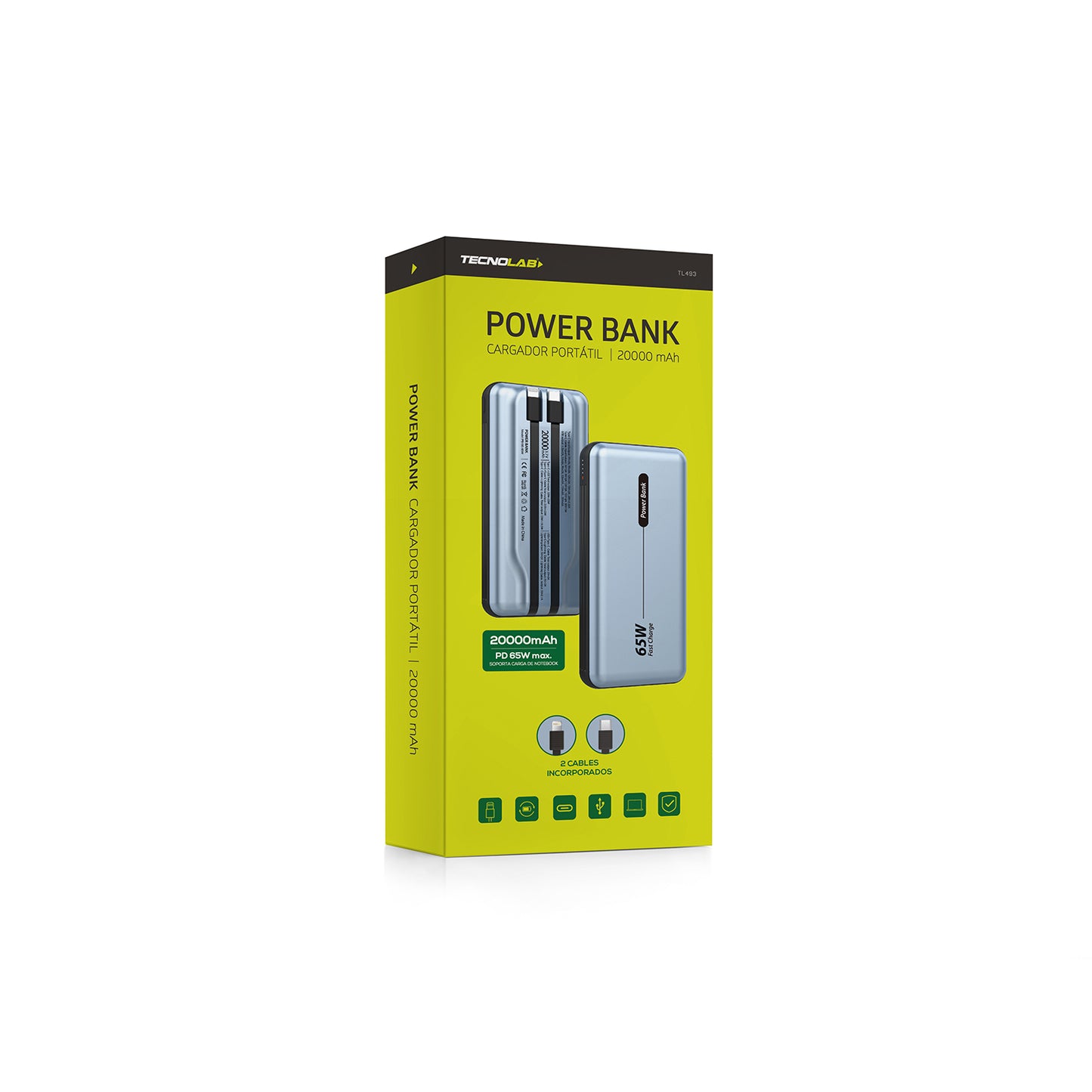 Powerbank Bateria Portatil 20000 Mah Tecnolab TL494 65w Gris – imagen 2
