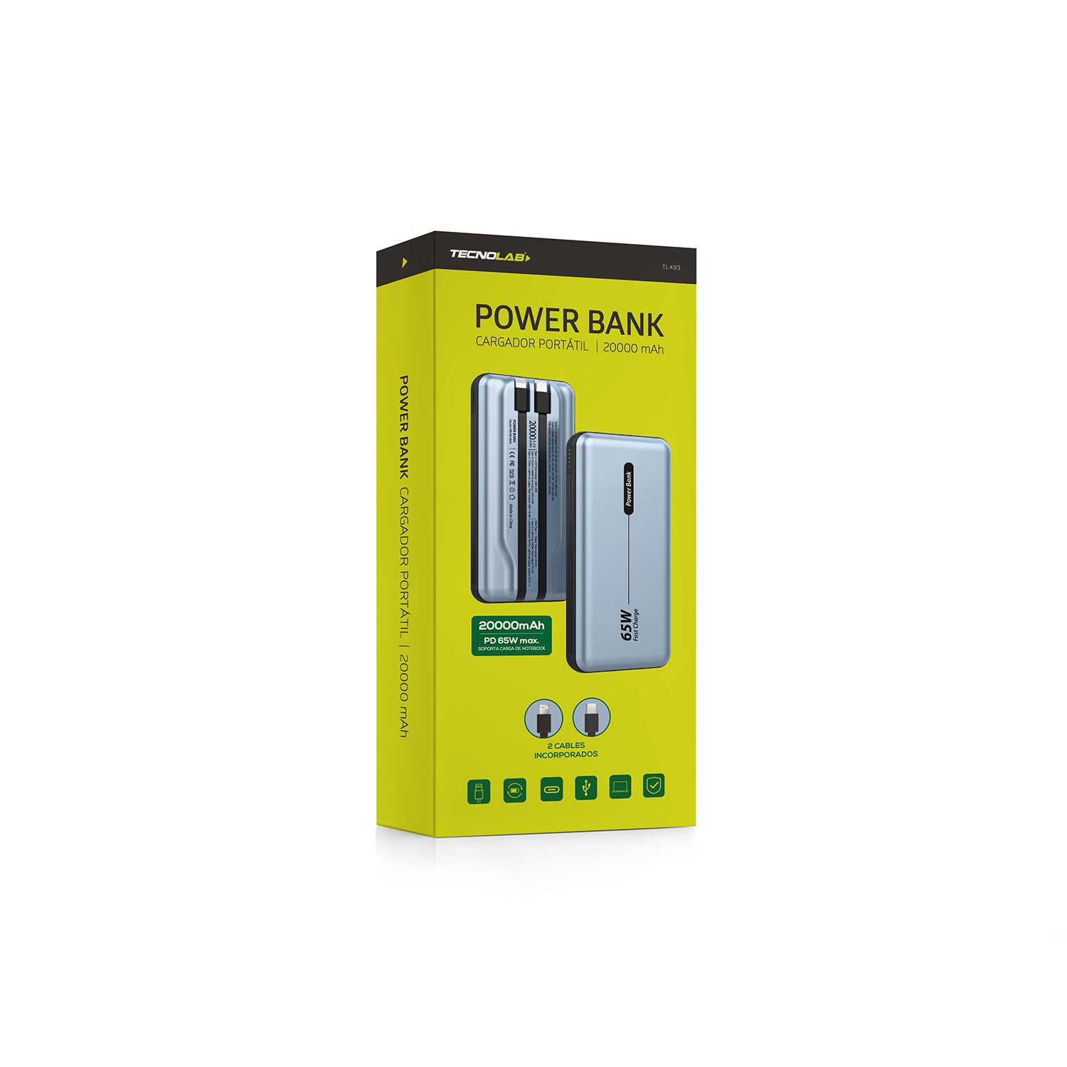 Powerbank Bateria Portatil 20000 Mah Tecnolab TL494 65w Gris – imagen 2