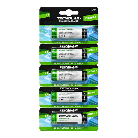 Pack 5 Pilas Recargables AA Tecnolab 2700mAh Ni-MH TL727