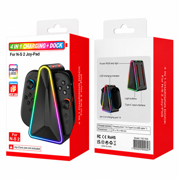 Estación de Carga RGB 4 en 1 para Nintendo Switch 2 Joypad