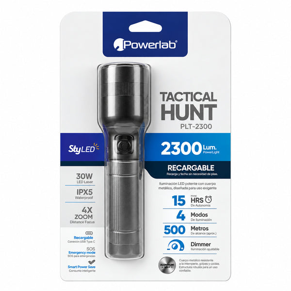 Linterna Táctica Powerlab Tactical Hunt 2300 Lúmenes 4x Laser Led Sos