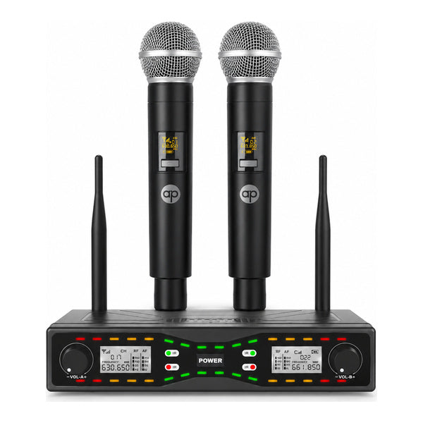 Sistema de 2 Micrófonos Inalámbricos UHF Audio Pro AP02121 Alcance 50 m 640-690 MHz