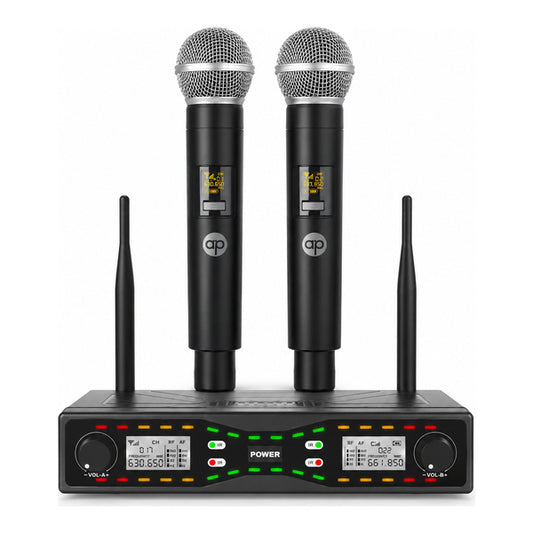 Sistema de 2 Micrófonos Inalámbricos UHF Audio Pro AP02121 Alcance 50 m 640-690 MHz