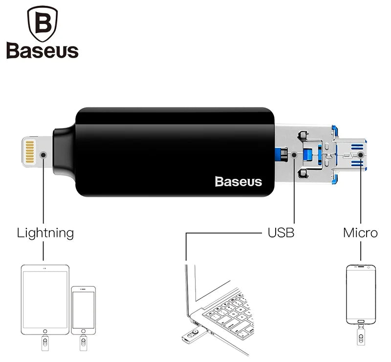 Pendrive Iphone Obsidian X2 Lightning MFI 32 GB Baseus Negro – imagen 3