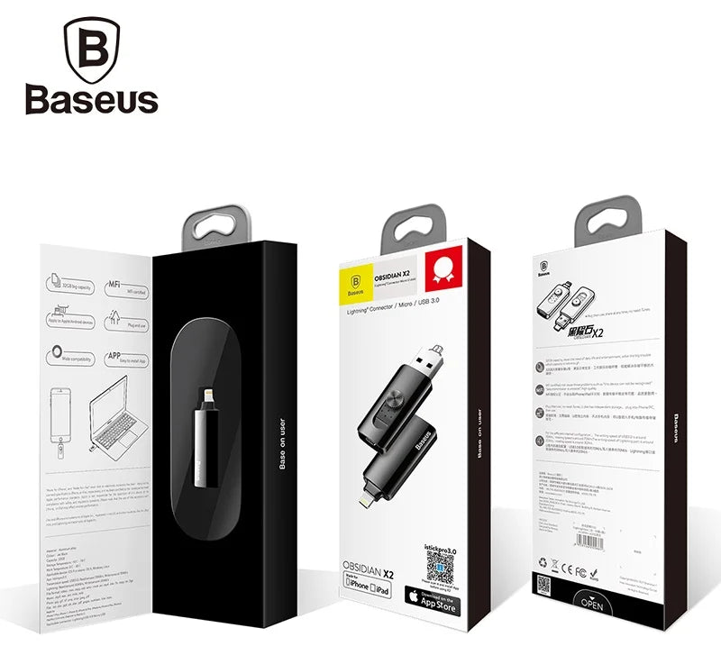 Pendrive Iphone Obsidian X2 Lightning MFI 32 GB Baseus Negro – imagen 2
