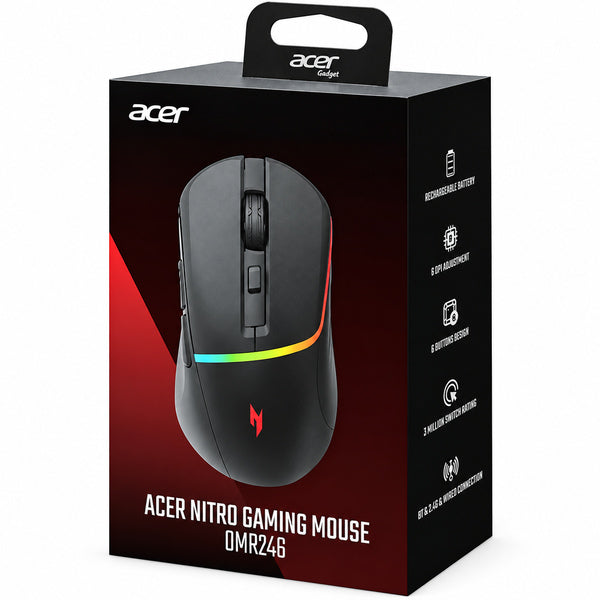 Mouse Gamer Inalámbrico Acer Nitro OMR246 7200 DPI Rgb Negro