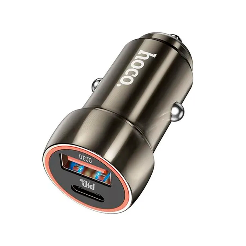 Cargador De Auto Hoco Z46a Dual Usb y Tipo C Negro