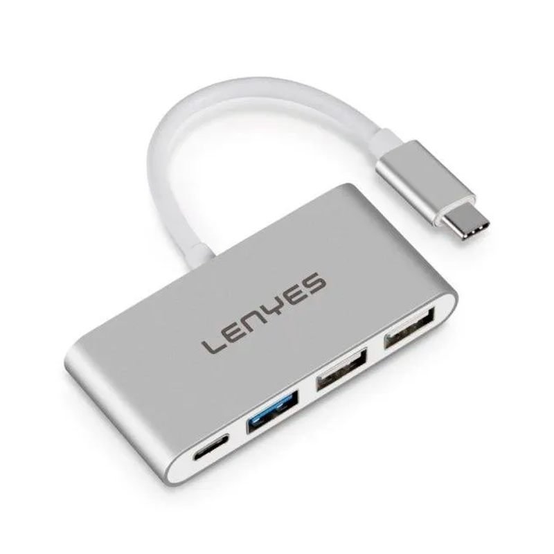 Adaptador Hub Lenyes 4 en 1 Ax123 Tipo C Usb 3.0 Gris