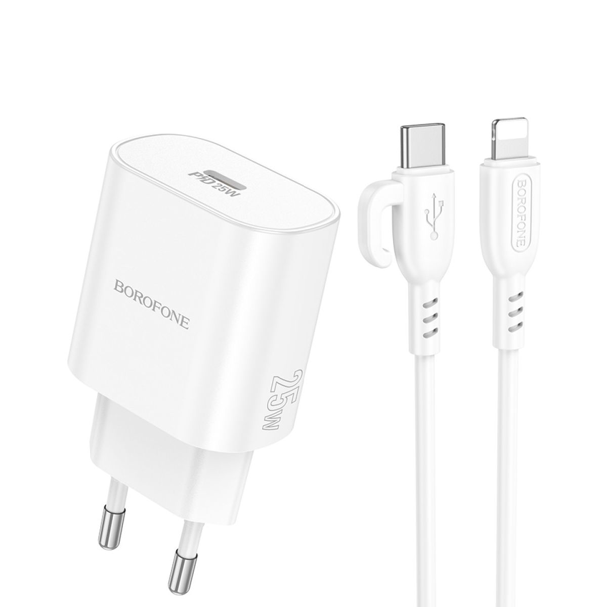 Cargador Borofone Ba82a 25w Tipo C + Cable Lightning Blanco