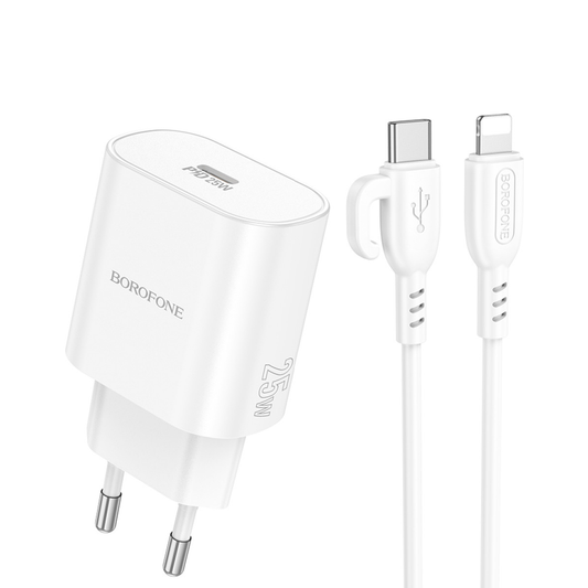 Cargador Borofone Ba82a 25w Tipo C + Cable Lightning Blanco