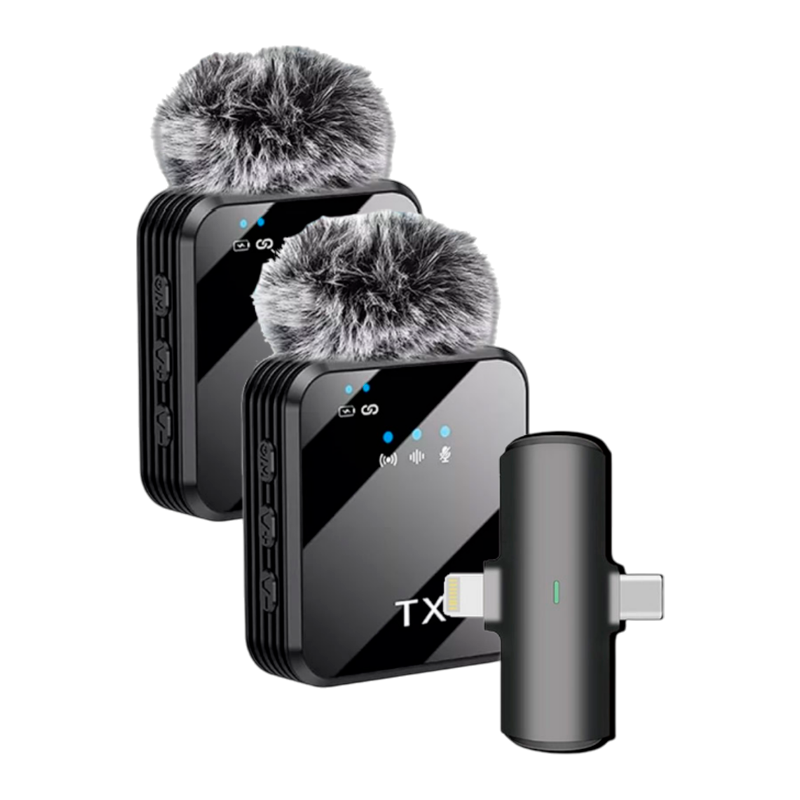 Kit Microfono Externo Dual Tipo C y Lightning F15 Dual Negro