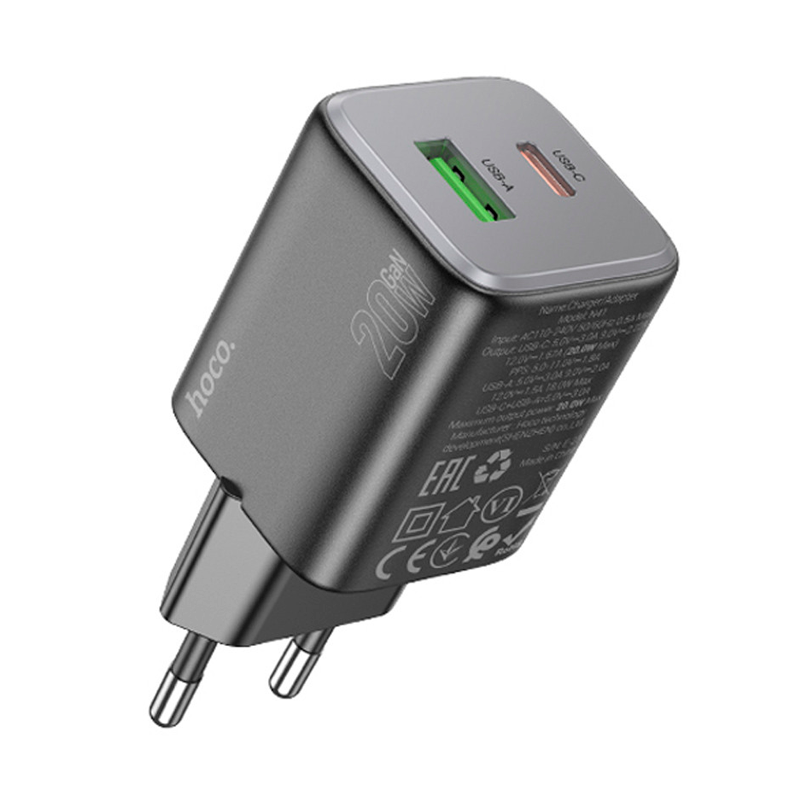 Cargador Carga Rapida Hoco N41 20w Qc 3.0 Tipo C Usb Negro