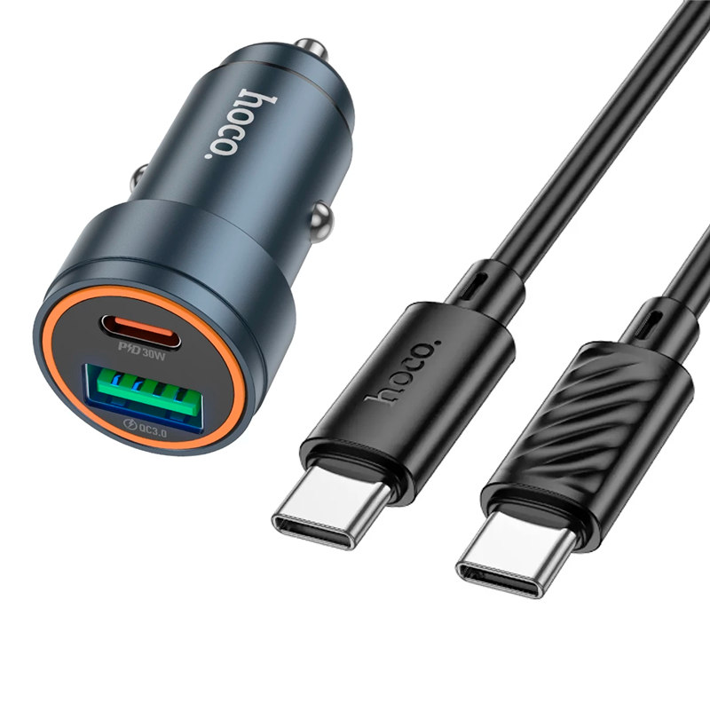 Cargador De Auto Dual Usb Tipo C Hoco Z57a 30w + Cable Tipo C