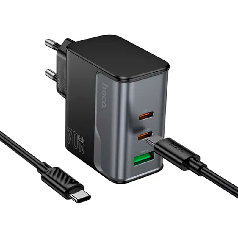 Cargador Carga Rapida Hoco Cs75a 70w Triple Tipo C Negro
