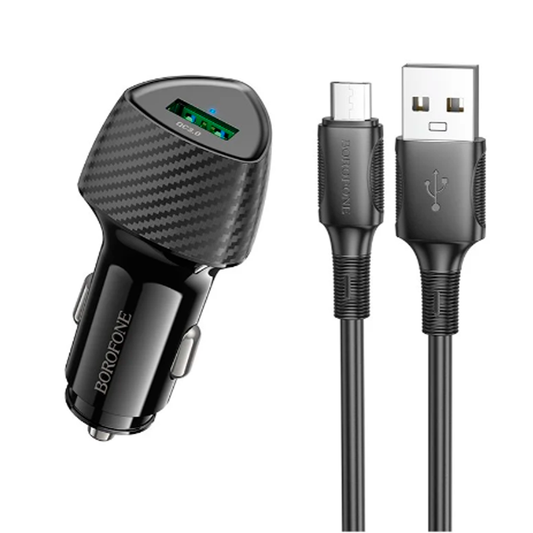 Cargador de Auto Borofone Bz31 Usb Q3.0 18w + Cable Micro Usb