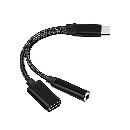 Adaptador Tipo C 2 en 1 Motomo Aux 3.5m + Tipo C Negro