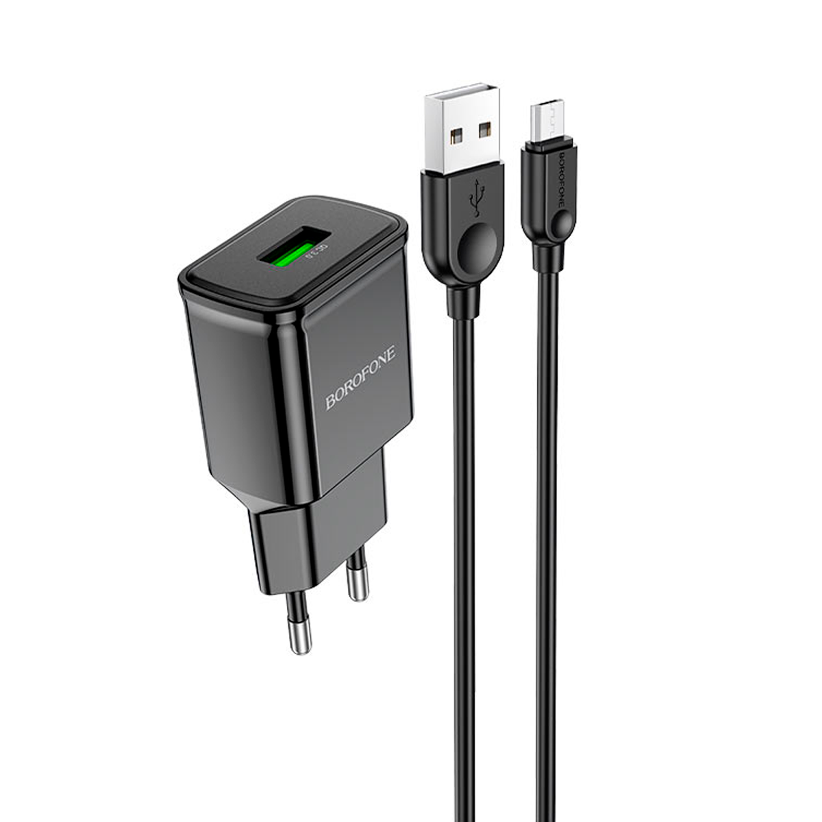 Cargador Borofone Ba56a Qc 3.0 Carga Rapida + Cable Micro Usb Negro
