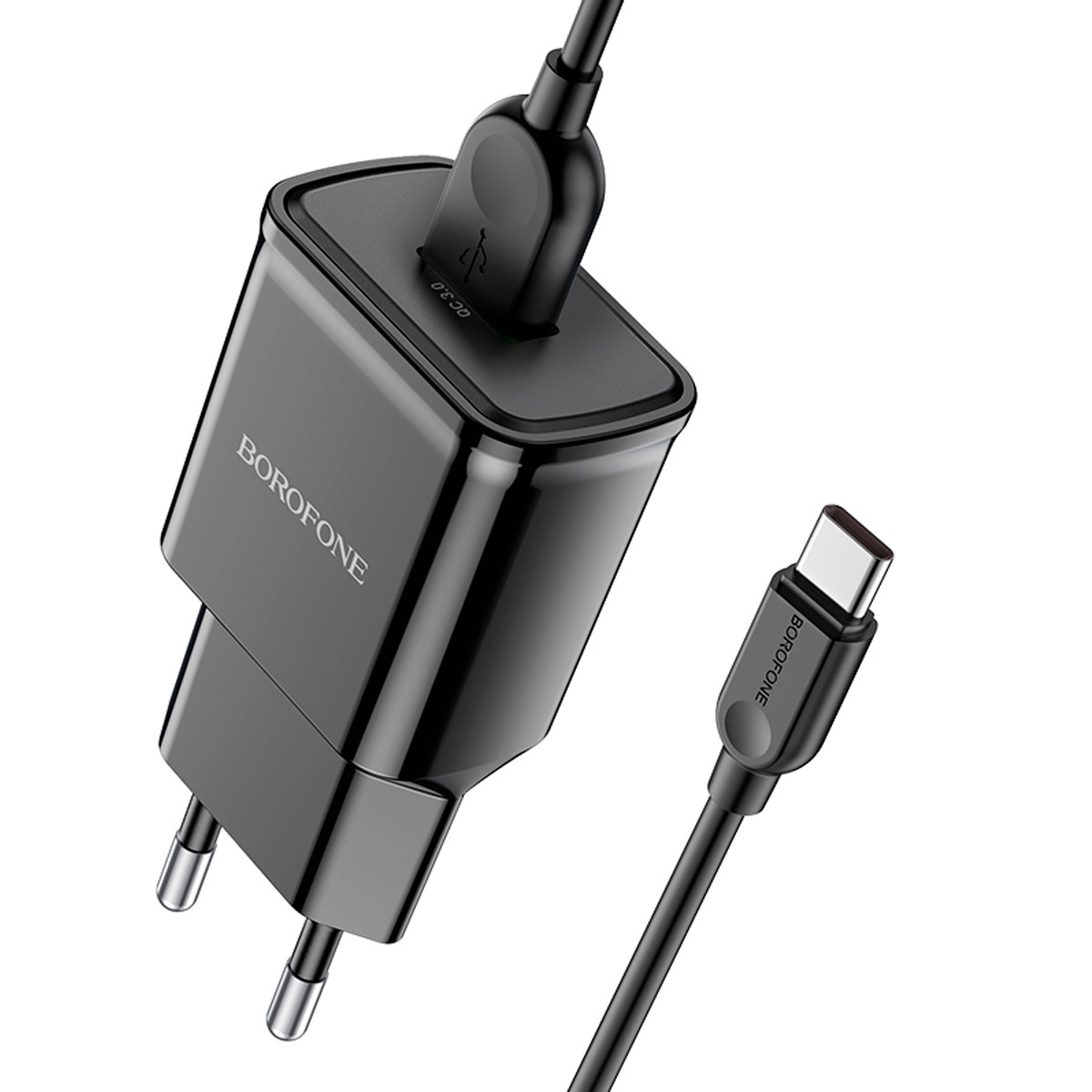 Cargador Borofone Ba56a Qc 3.0 Carga Rapida + Cable Tipo C Negro