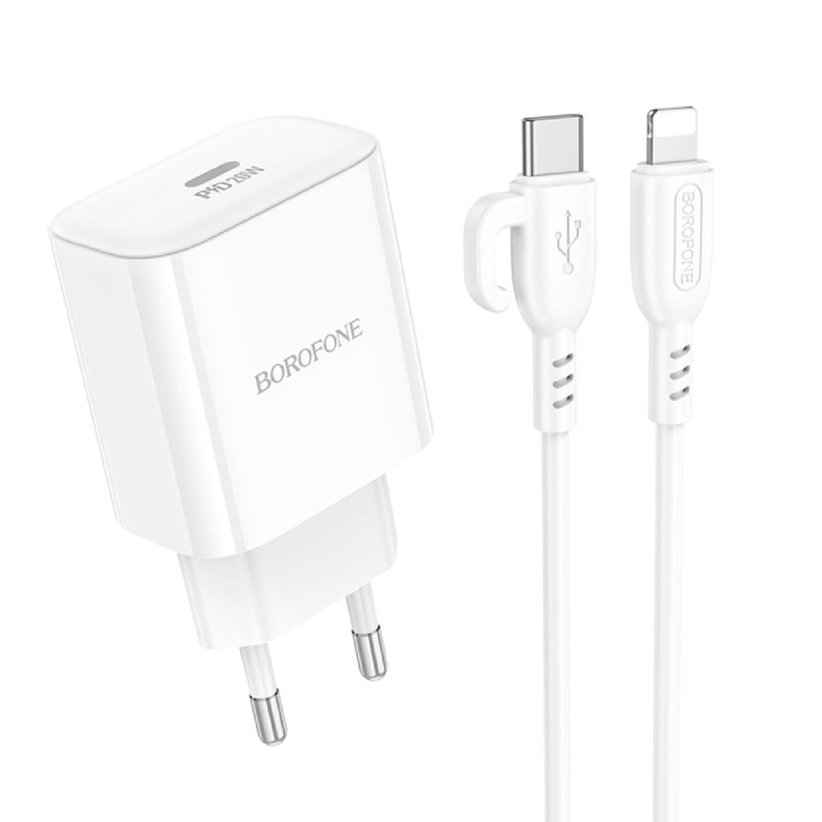 Cargador Borofone Ba81a Qc 3.0 Carga Rapida + Cable Lightning Blanco