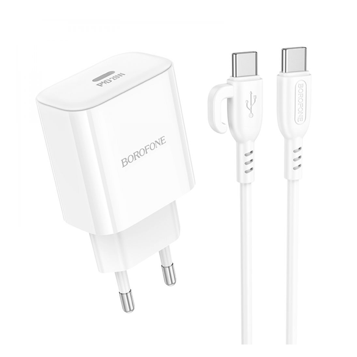 Cargador Borofone Ba81a Qc 3.0 Carga Rapida + Cable Tipo C Blanco
