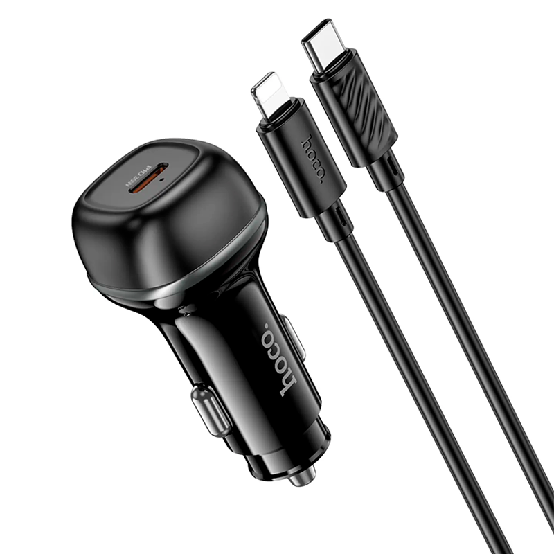Cargador De Auto Hoco Z58 30w + Cable Tipo C a Lightning Negro