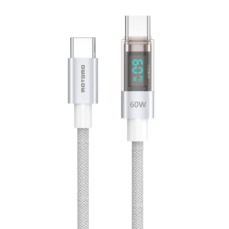 Cable Tipo C a Tipo C 60w Pantalla Digital Motomo Gris