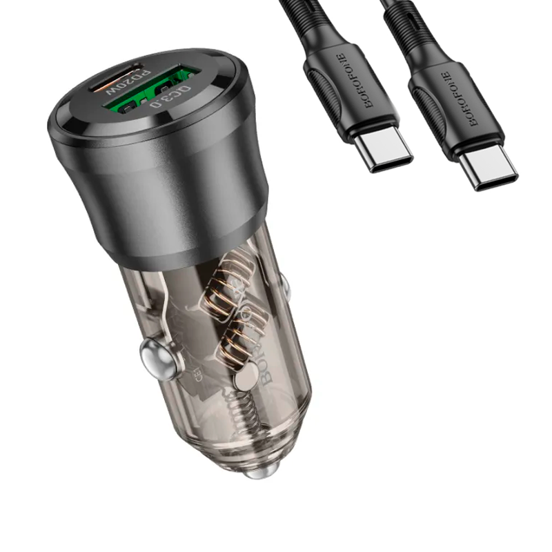 Cargador de Auto Borofone Bz25 Dual 38w + Cable Tipo C Gris – imagen 2