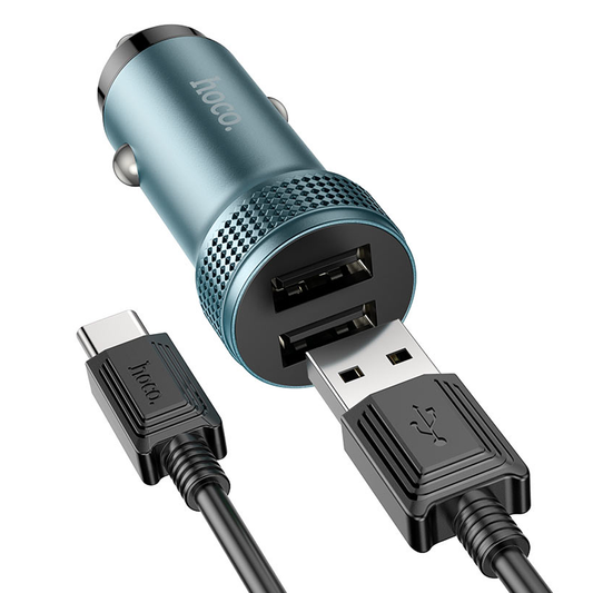 Cargador De Auto Hoco Z49 Dual Usb + Cable Tipo C