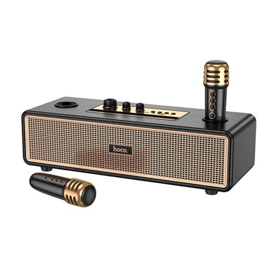 Parlante Inalambrico Bluetooth Karaoke Hoco Bs63 Microfonos Negro