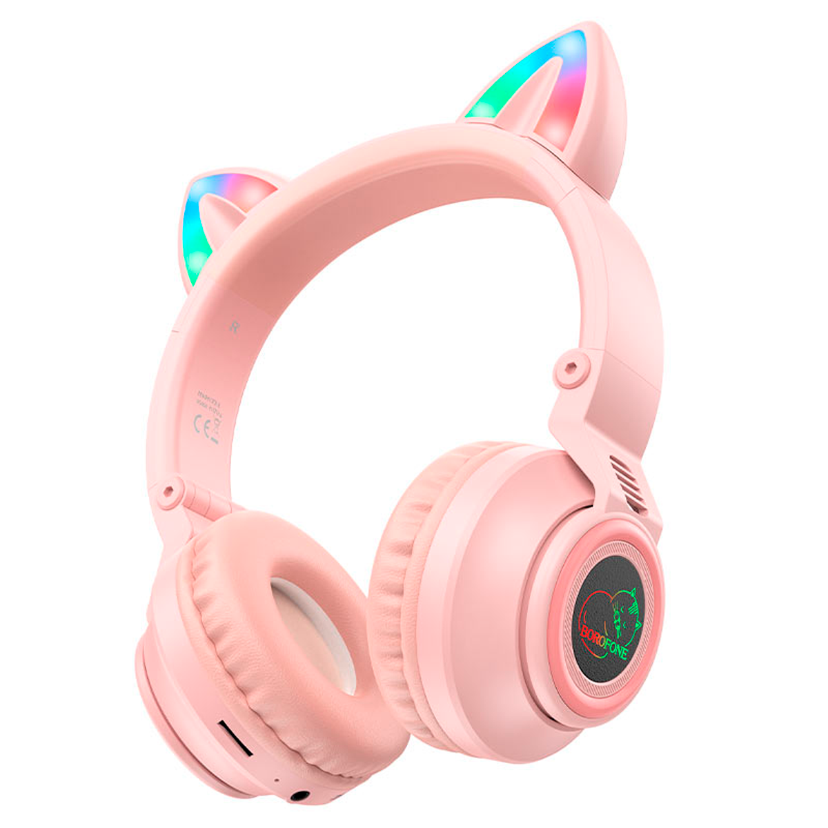 Audífonos Bluetooth Borofone Bo18 Oreja de Gato Led Rosa Completo