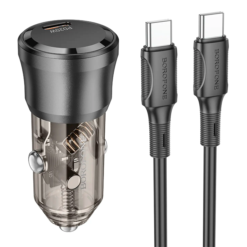Cargador De Auto Tipo C 20w Borofone Bz24 + Cable Tipo C Negro