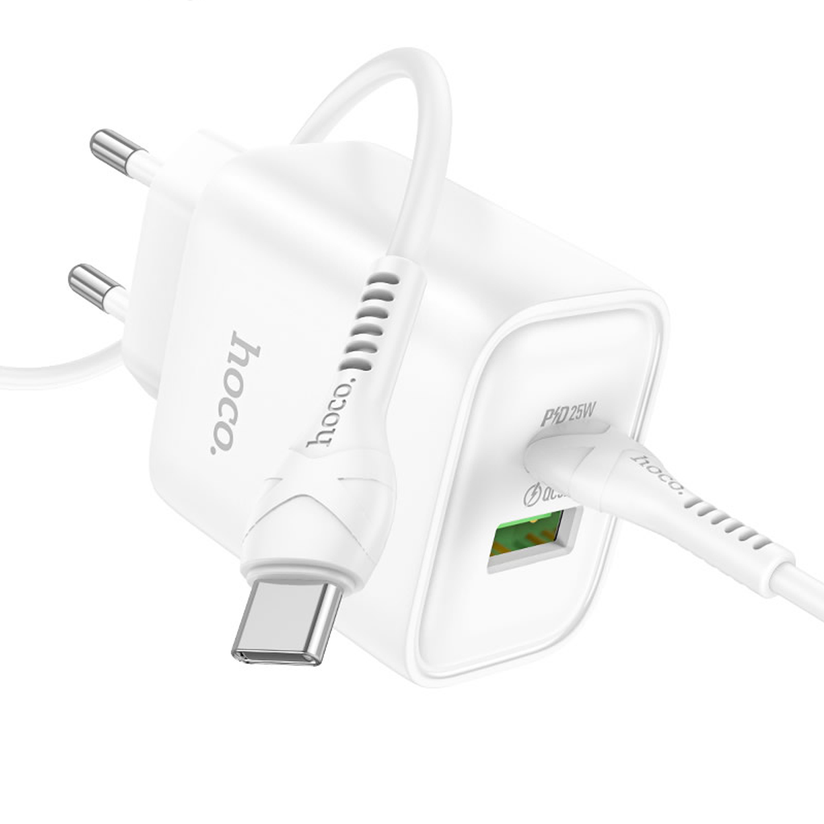 Cargador Carga Rapida Hoco Dc68 25w + Cable Tipo C Blanco