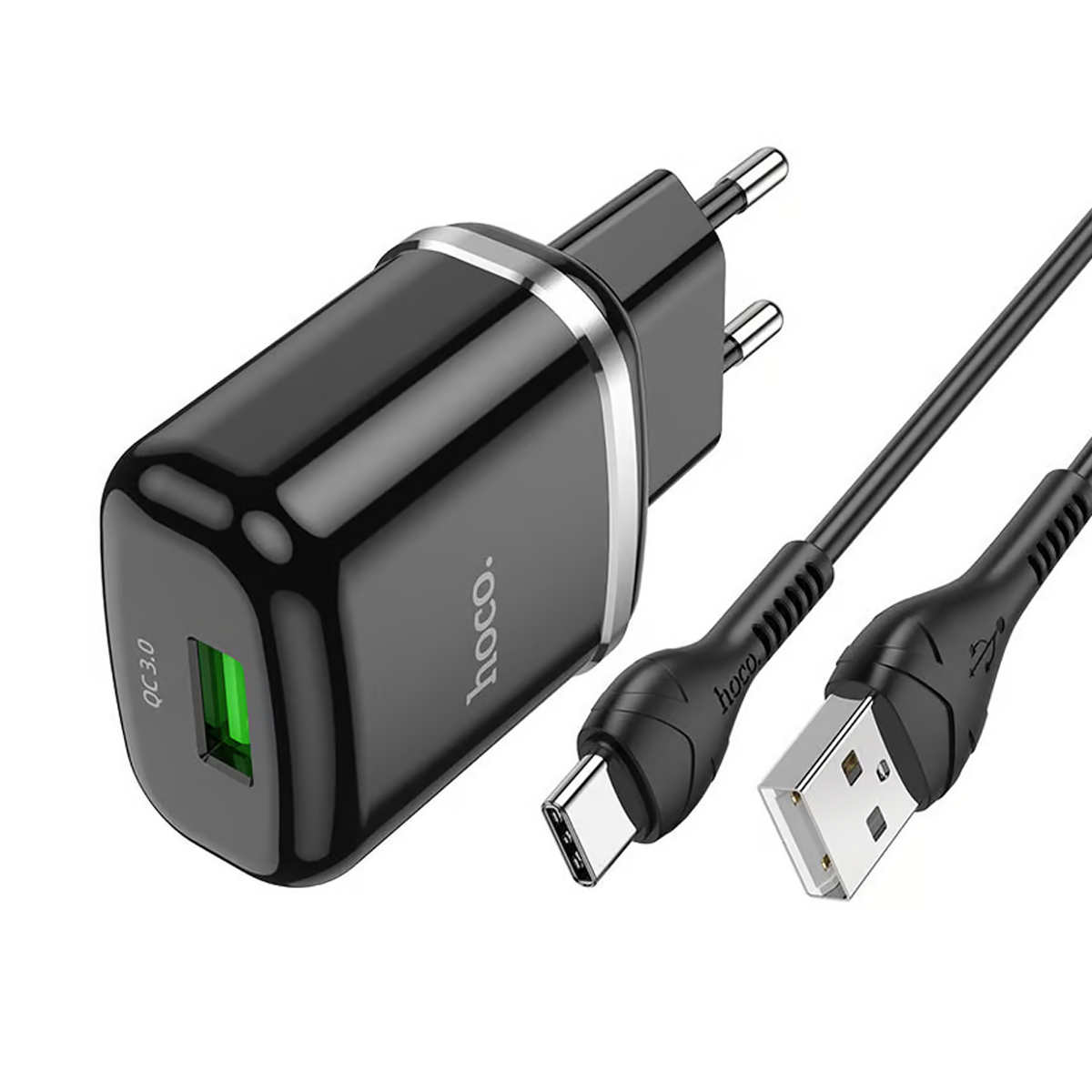 Cargador Carga Rapida Hoco N3 18w + Cable Usb Tipo C Negro