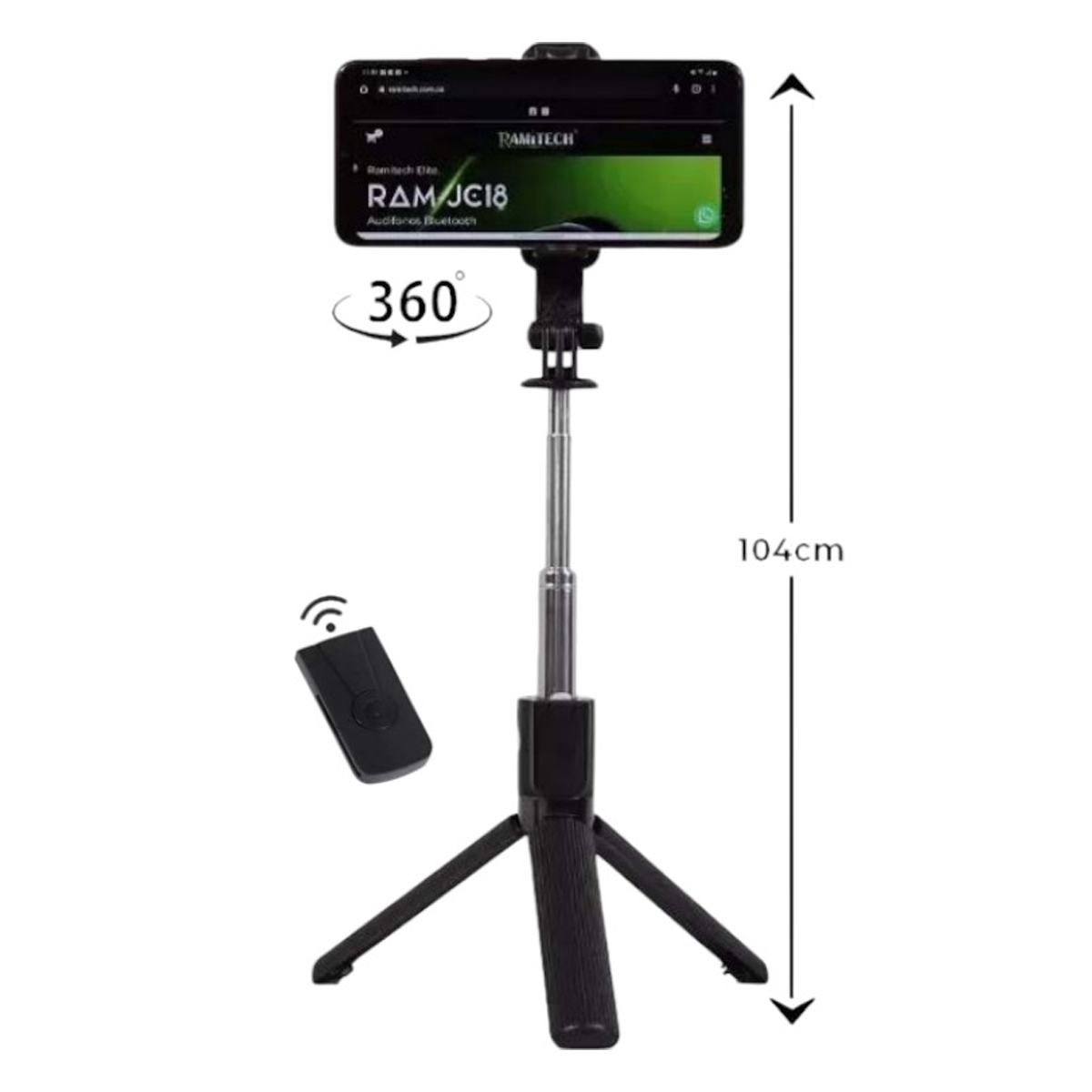 Baston Selfie Tripode Bluetooth JC-02 + Control Negro