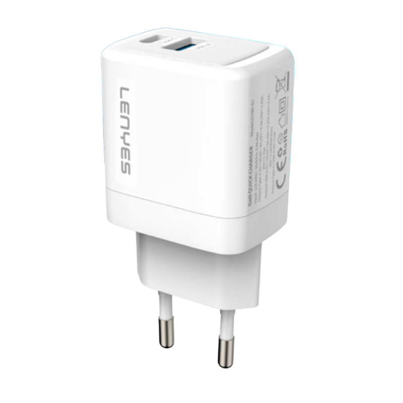Cargador Lenyes Lch80 Gan Dual 35w + Cable Tipo C Blanco