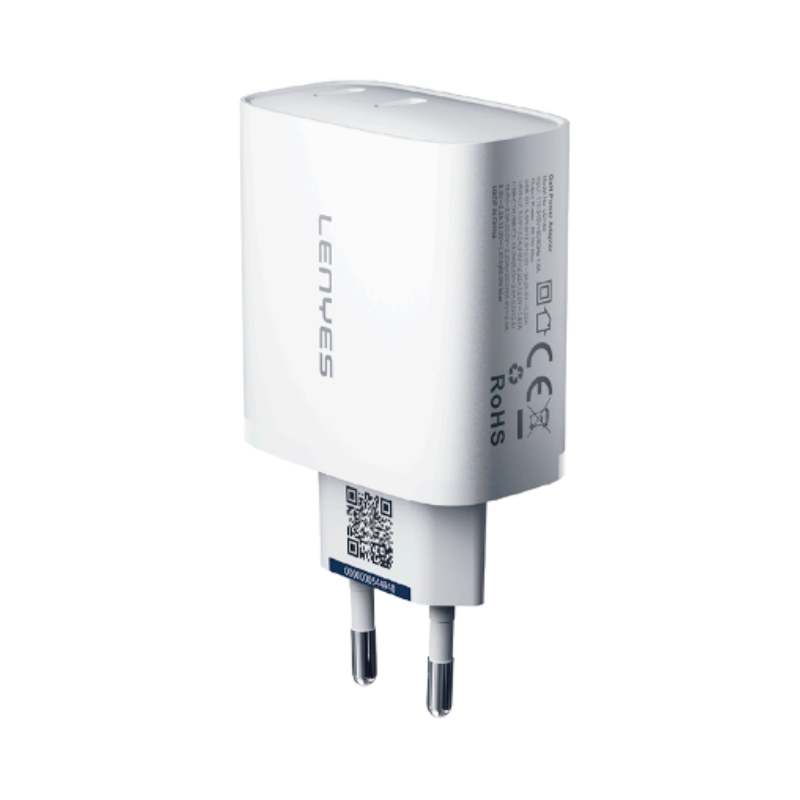 Cargador Lenyes Lch83 Gan Dual 65w + Cable Tipo C Blanco