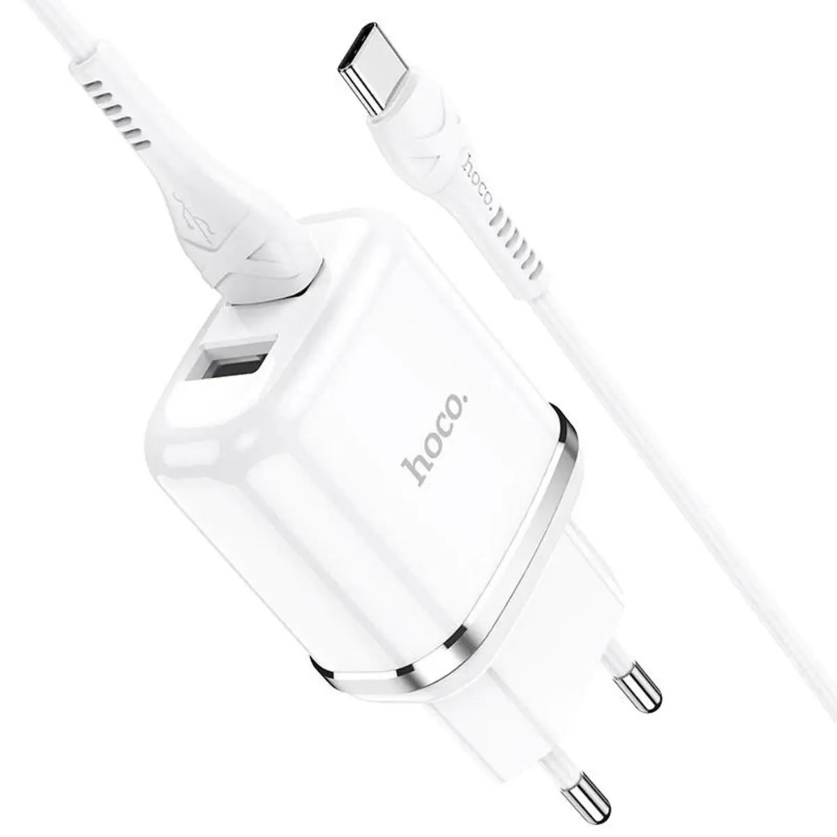 Cargador Hoco N4 Dual Usb + Cable Usb a Tipo C Blanco