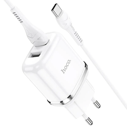 Cargador Hoco N4 Dual Usb + Cable Usb a Tipo C Blanco