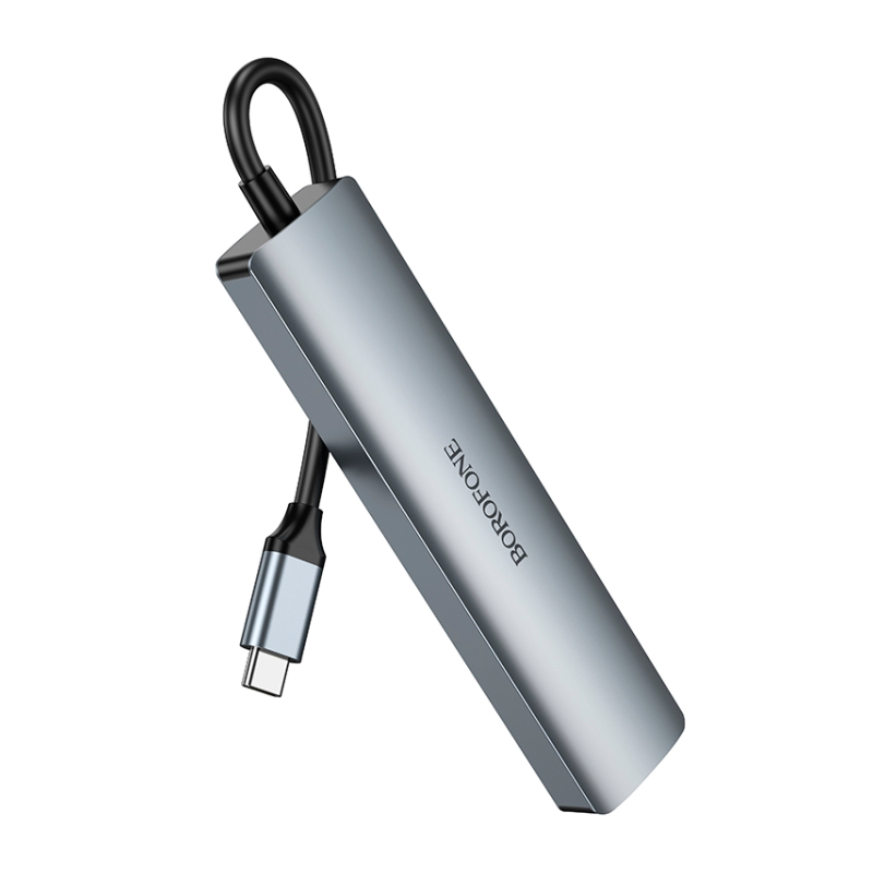 Adaptador Hub Usb Tipo C 6 en 1 Borofone Dh16 Gris – imagen 3