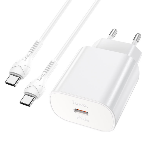 Cargador Carga Rapida Hoco N22 + Cable Tipo C Blanco