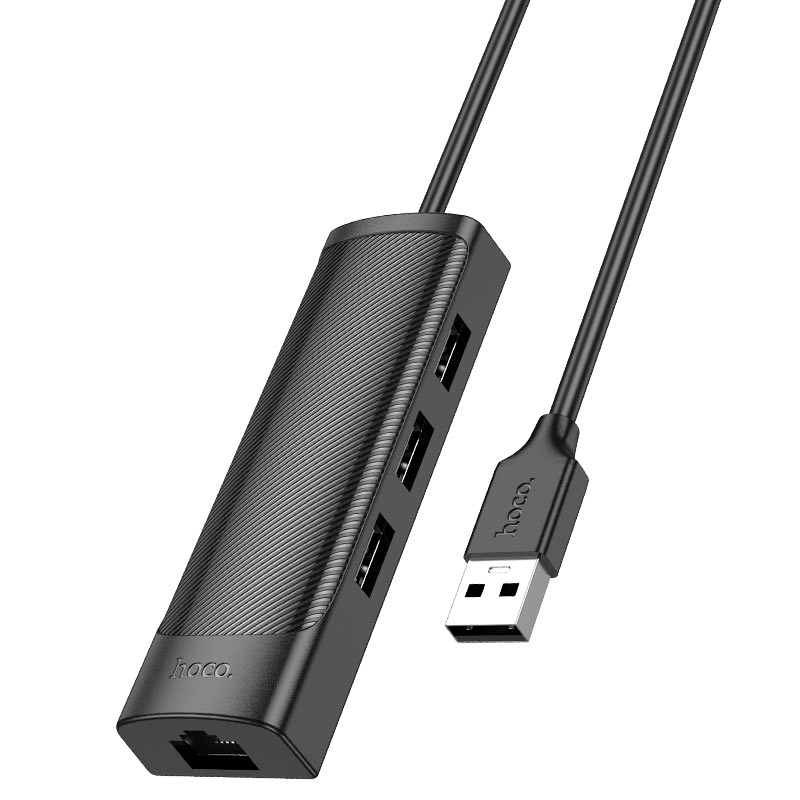 Adaptador Hub Usb 4 en 1 Hoco Hb42 Usb 3.0 Rj45 Negro