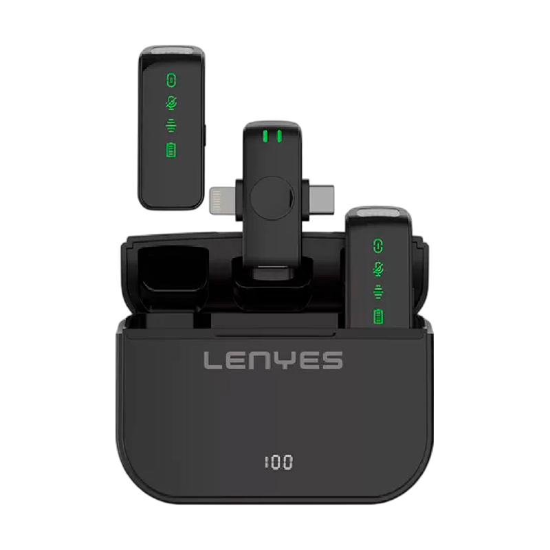 Kit Microfono Externo Lenyes Lm203 Dual Tipo C y Lightning Negro