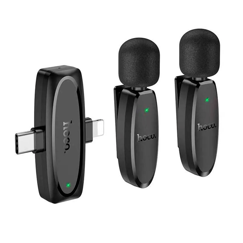 Microfono Externo Inalámbrico Dual Tipo C y Lightning Hoco L15 Negro